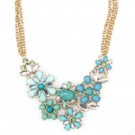 Turquoise Bead Flower Cluster Statement Necklace